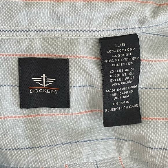 Dockers Stripes Casual Button Down Cotton Blend Dress Shirt Men Size L - Picture 7 of 7